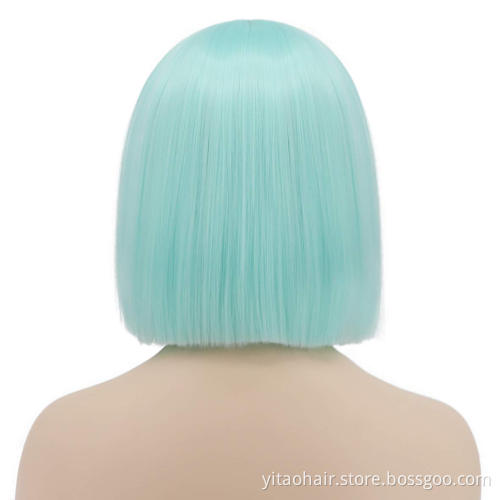 Synthetic Straight Hair Bob Cut Wig Middle Part Shoulder Length Fashion Bob Wigs for Women Colored Mint Green Cosplay Wig